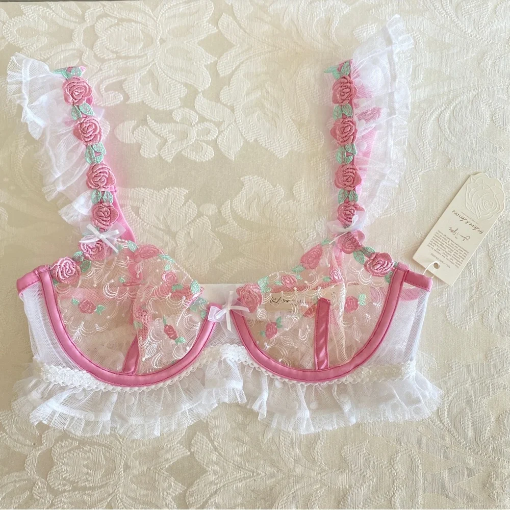 For love and lemon pink rose bra